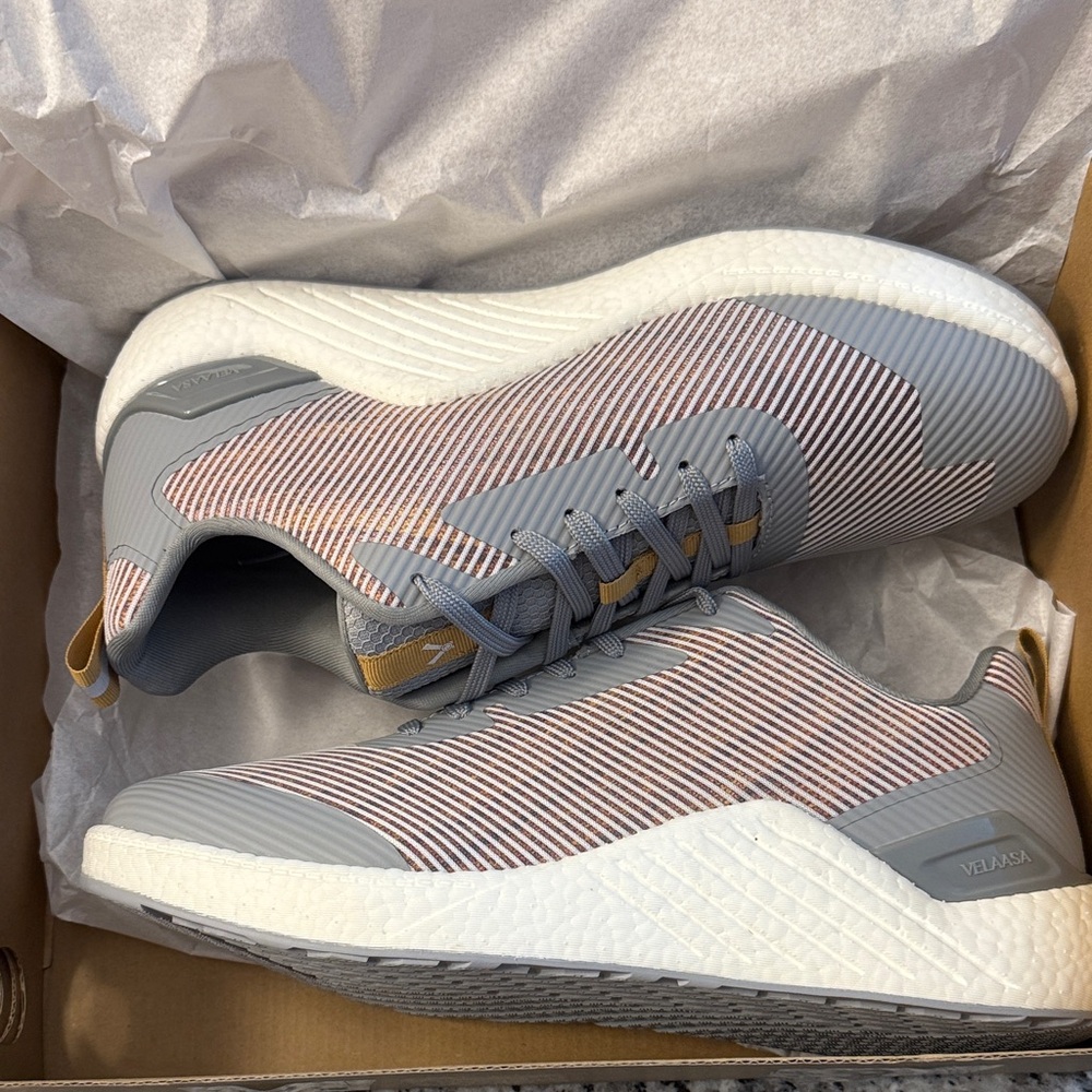 VELAASA Raptor wood Grain v2 Gray,gold and White Athletic Sneakers. BRAND NEW